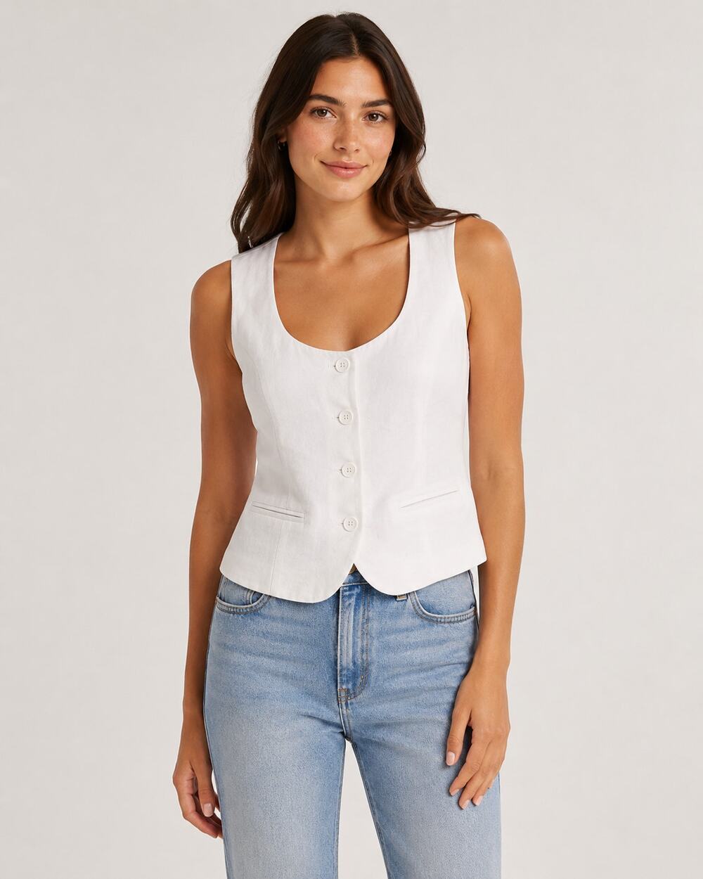 Abercrombie & Fitch White Linen Blend Button Vest Size M